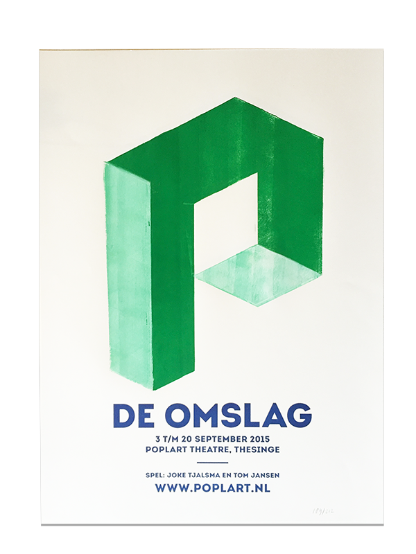 Een affiche voor Poplart Theatre met hierop het logo dat 212 Fahrenheit heeft gemaakt uitgevoerd in groen en wit.